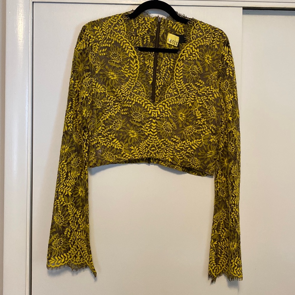 Intermix cropped lace bell sleeved top